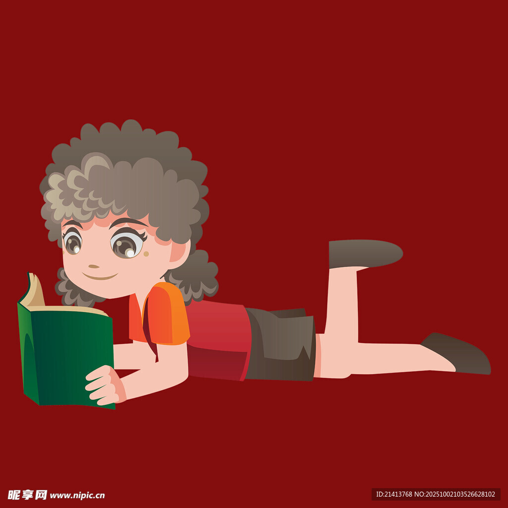 趴著看書(shū)的可愛(ài)小男孩