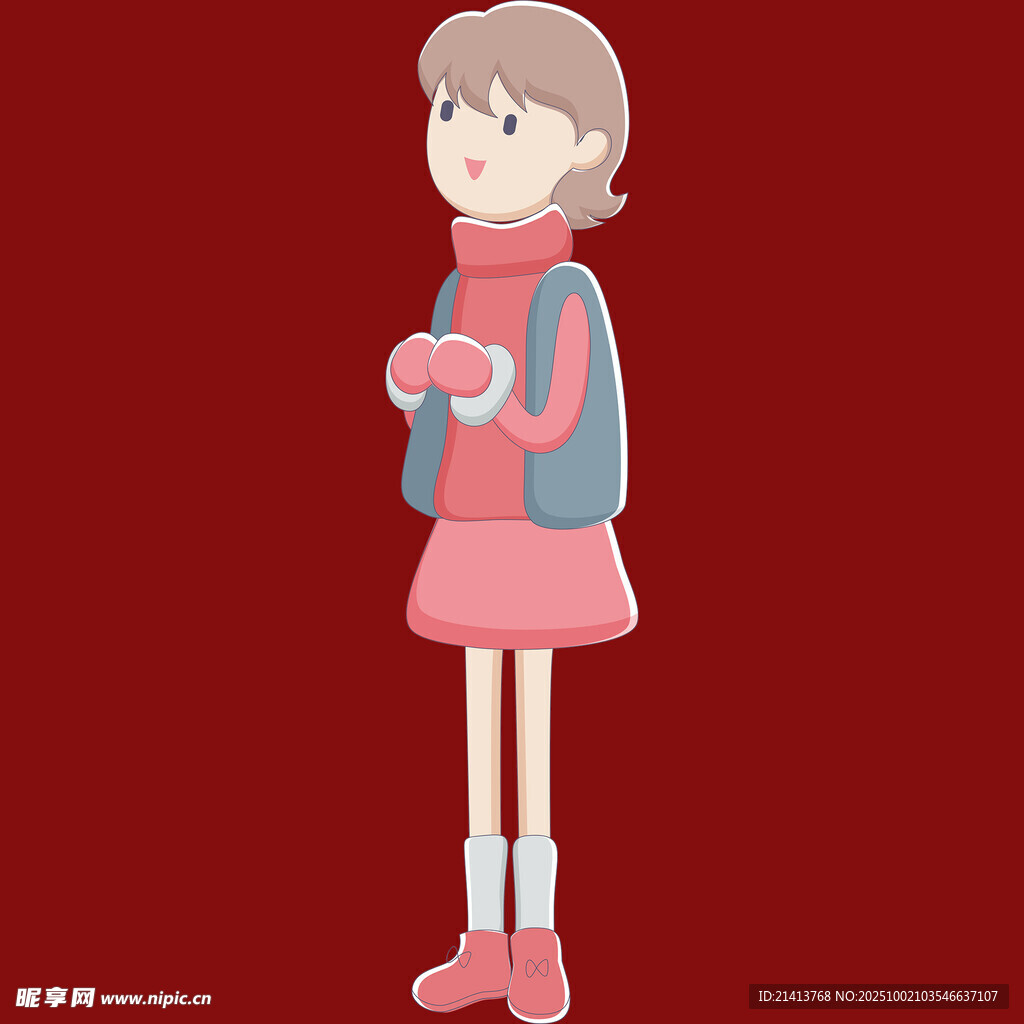 冬日可愛女孩捧杯形象
