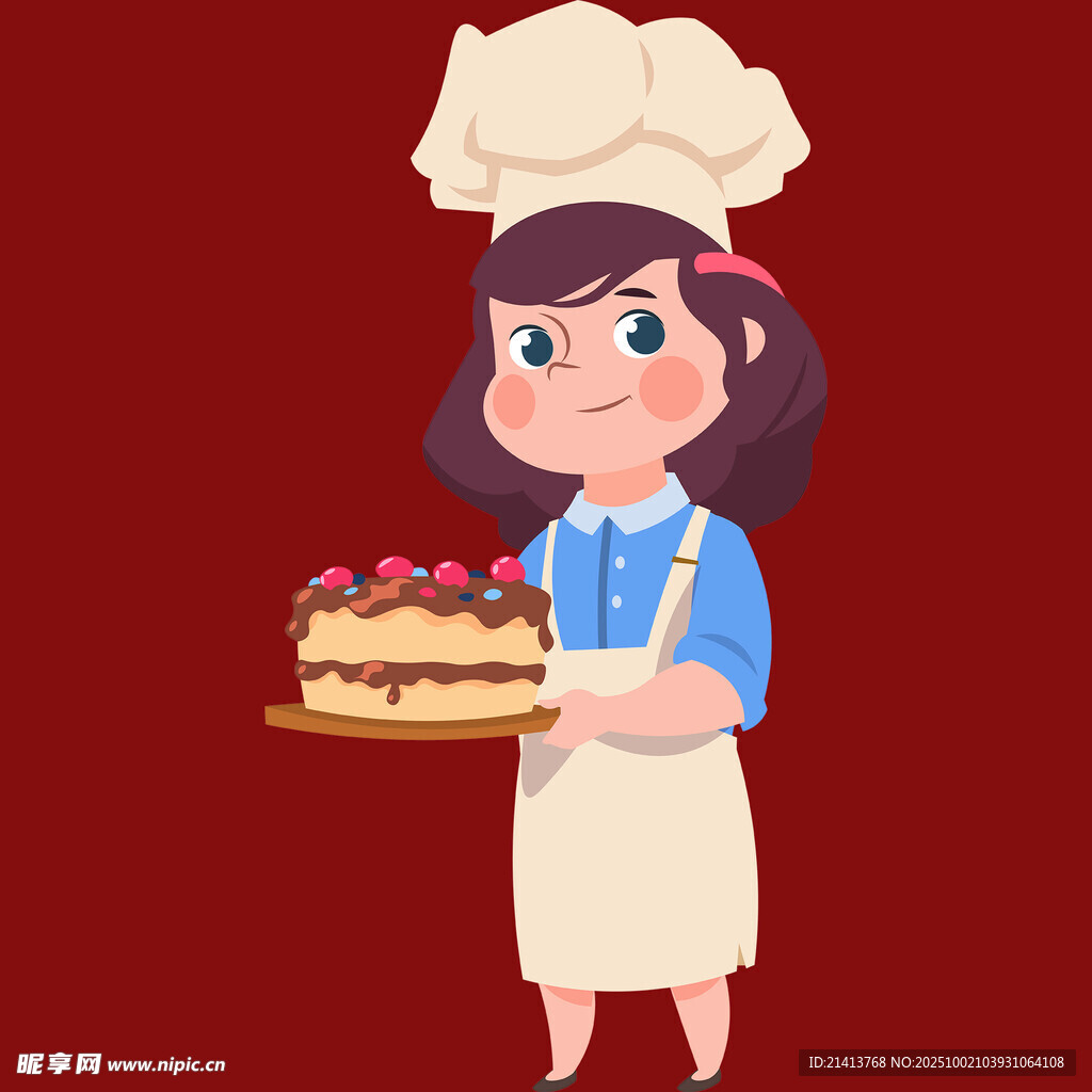 可愛女廚師端美味蛋糕