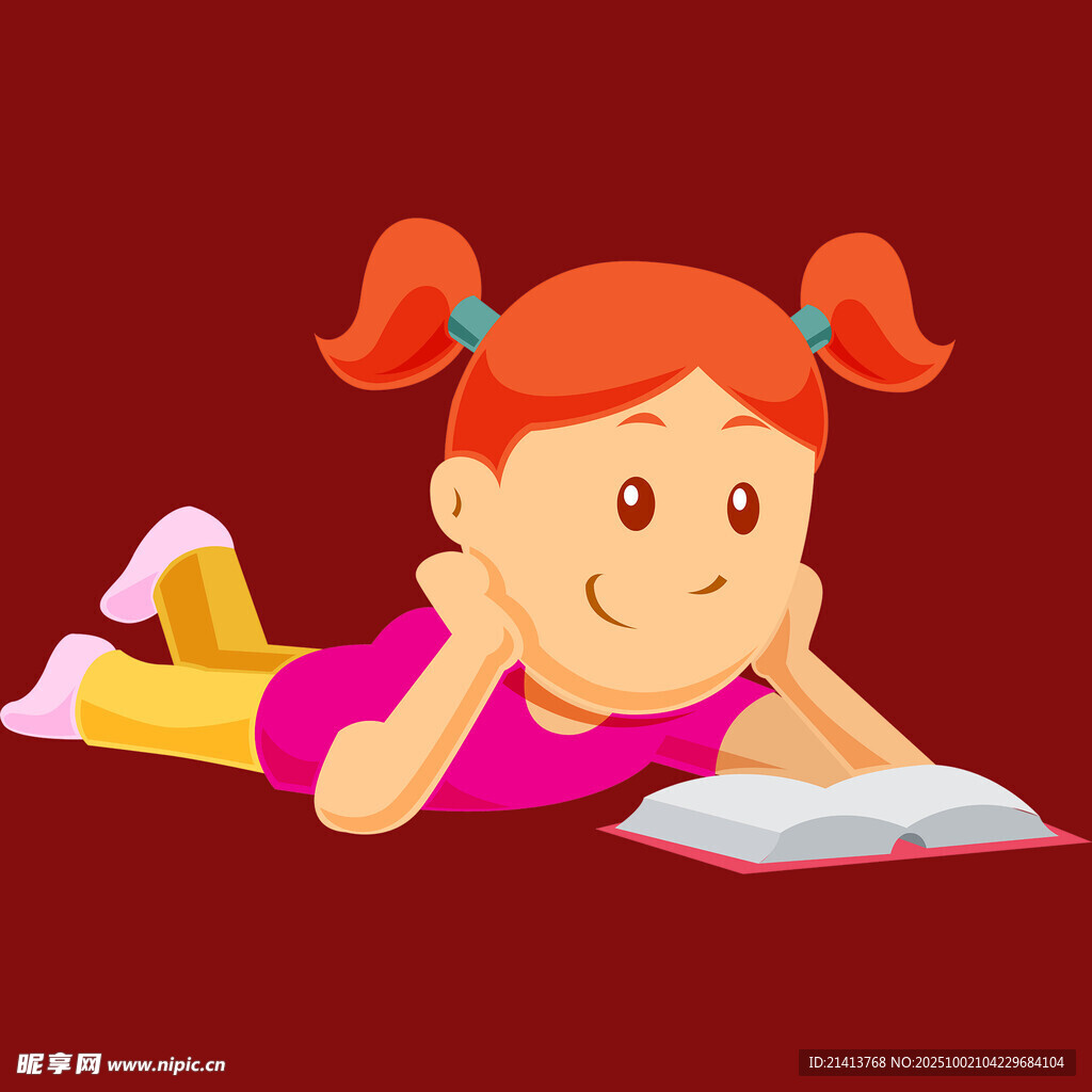 趴著看書的可愛小女孩