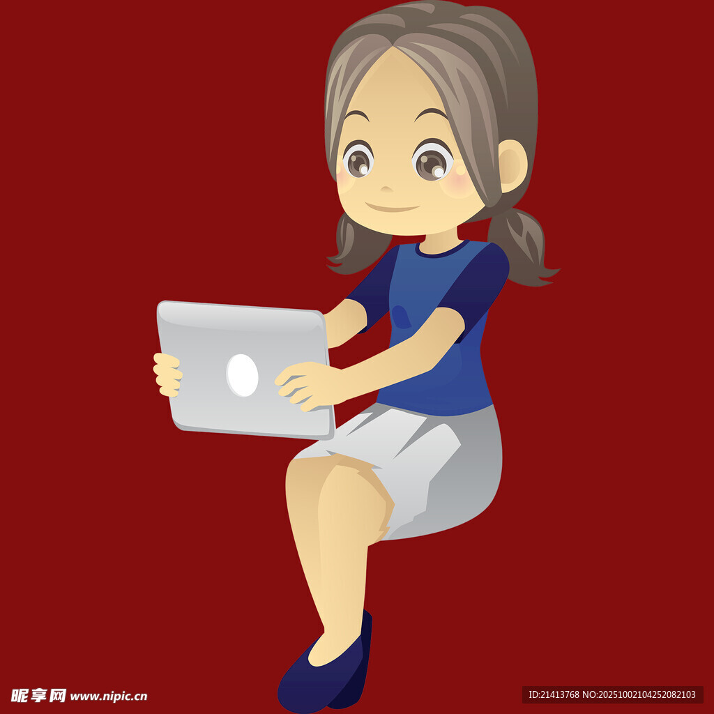 坐著用平板的可愛女孩
