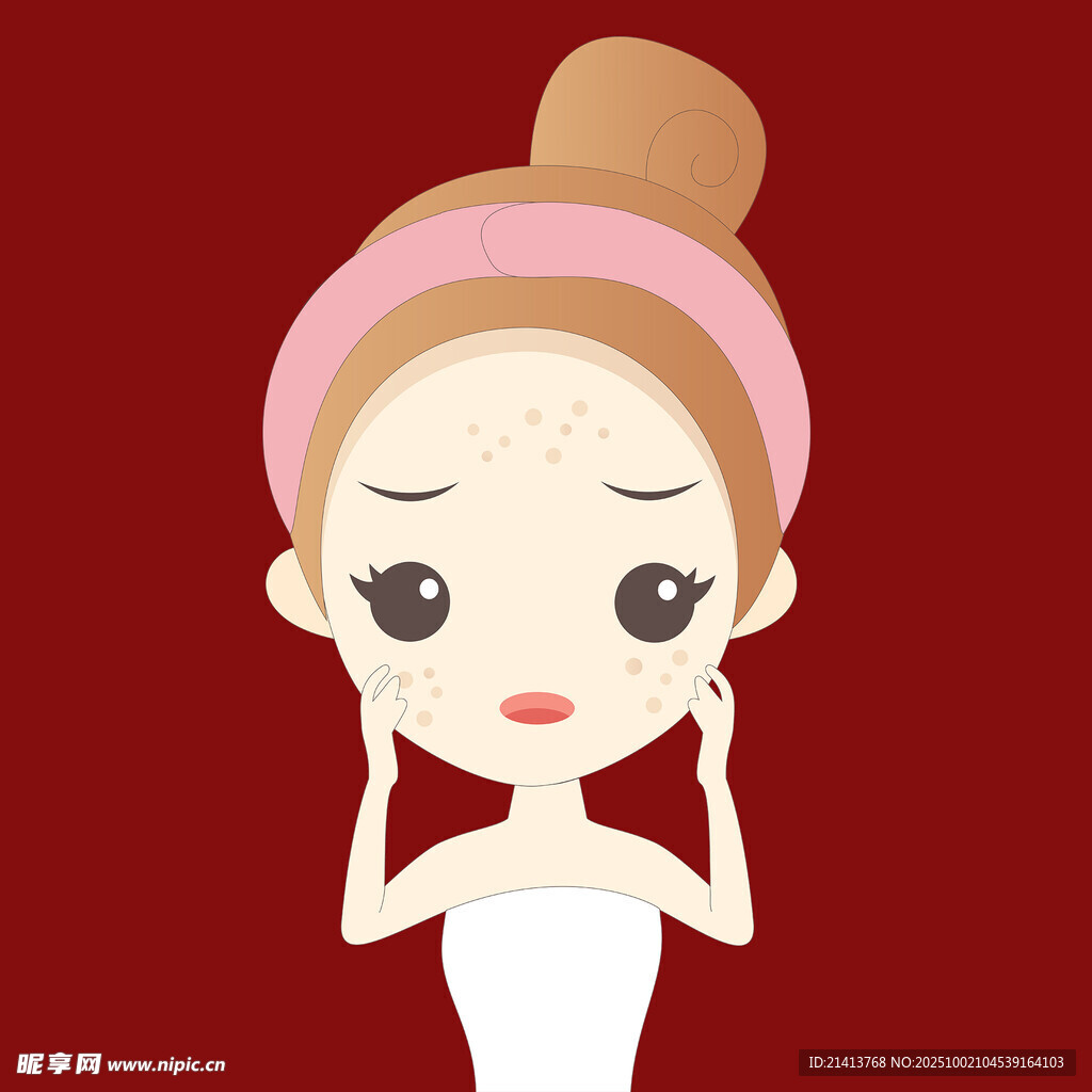 女孩苦惱于臉上的痘痘