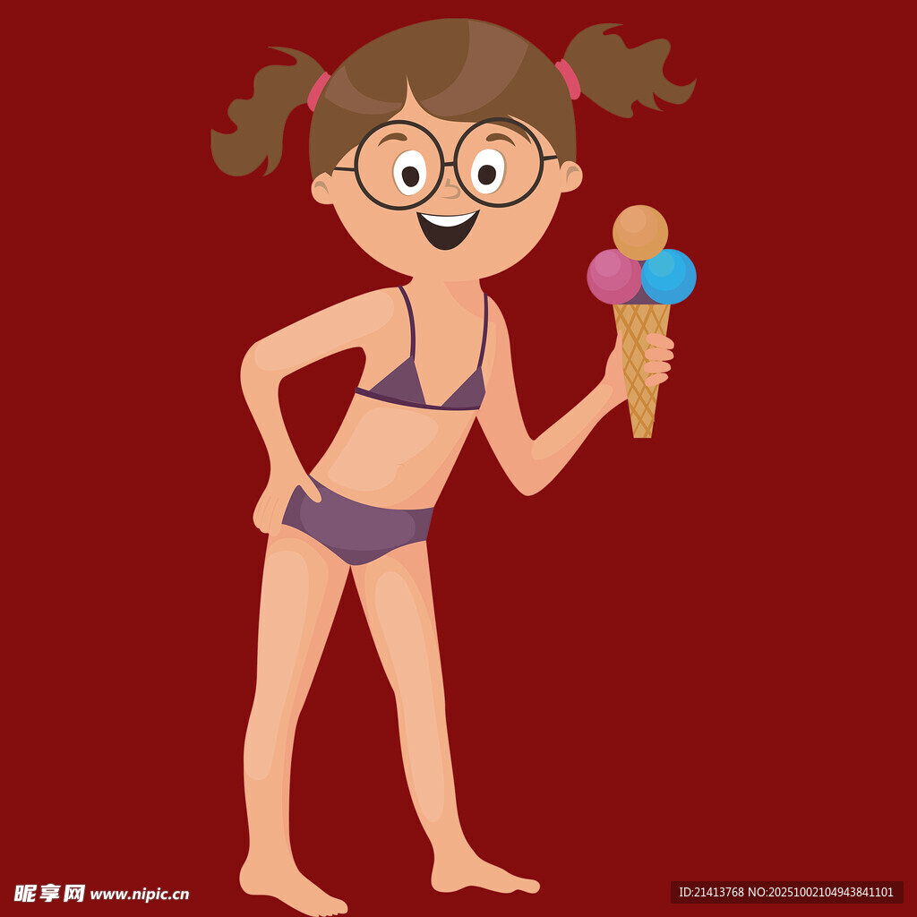 穿比基尼吃冰淇淋的女孩