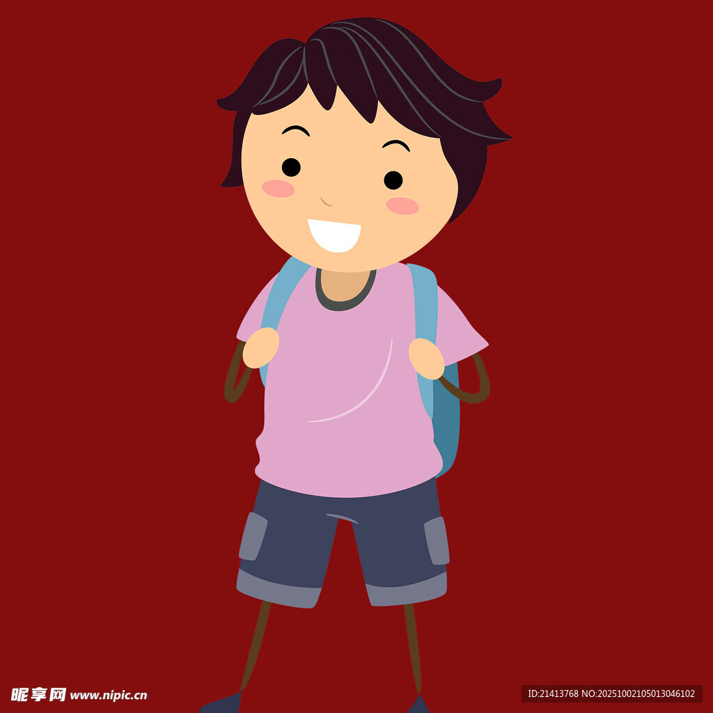 背著書包的快樂(lè)小男孩