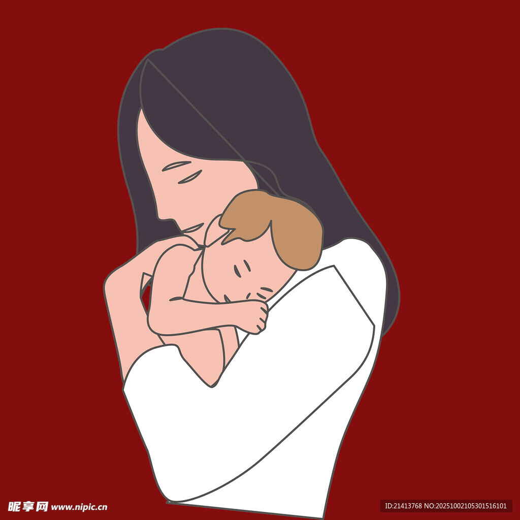 母親溫柔懷抱熟睡的嬰兒