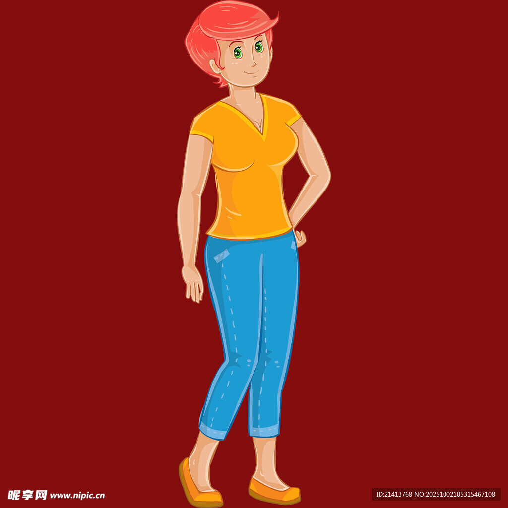 紅發(fā)女子時尚休閑裝扮