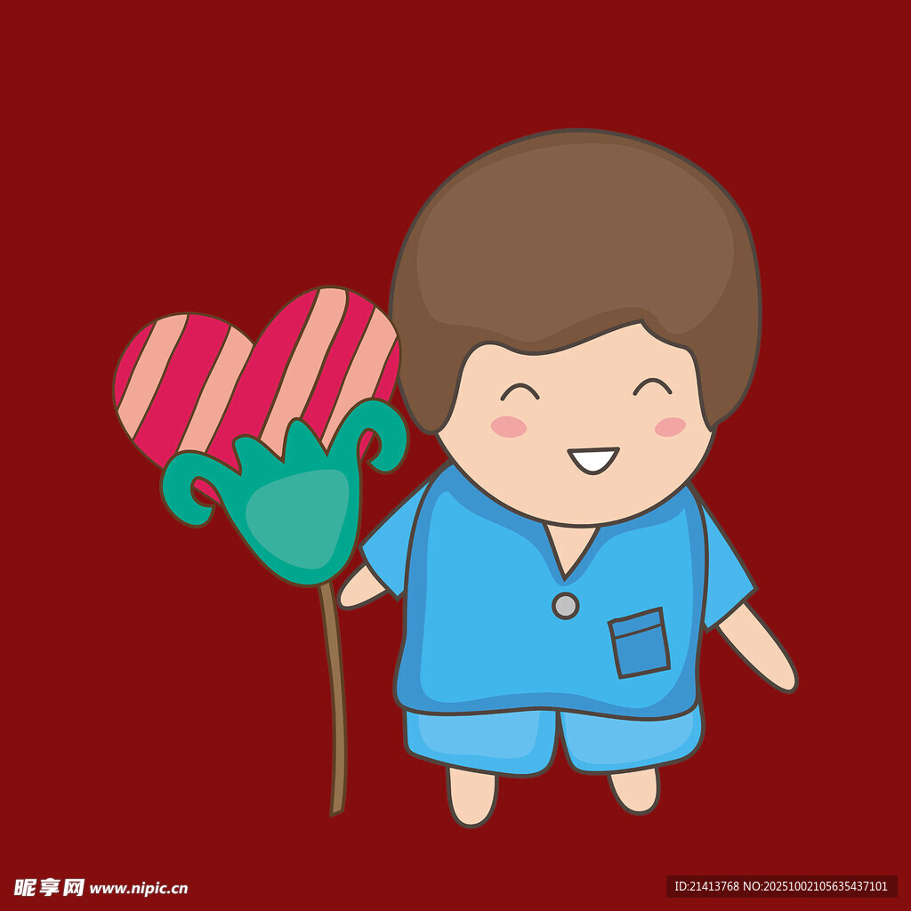 手持愛心花束的藍(lán)衣男孩