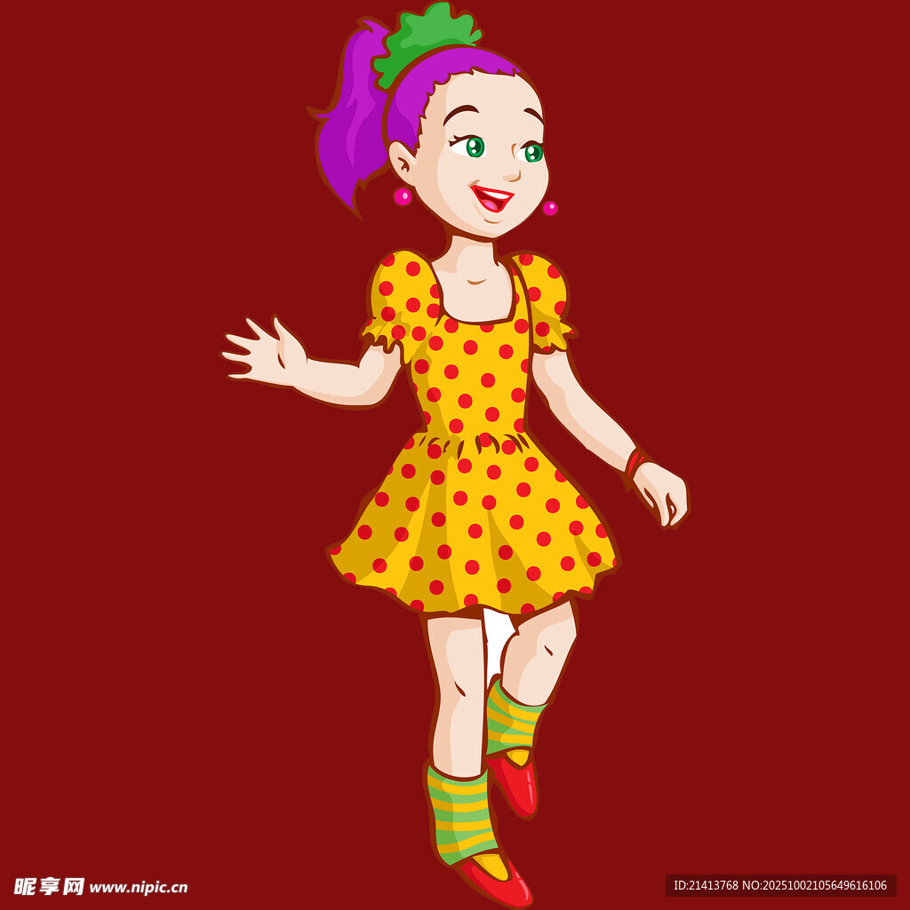 穿波點裙跳舞的可愛女孩