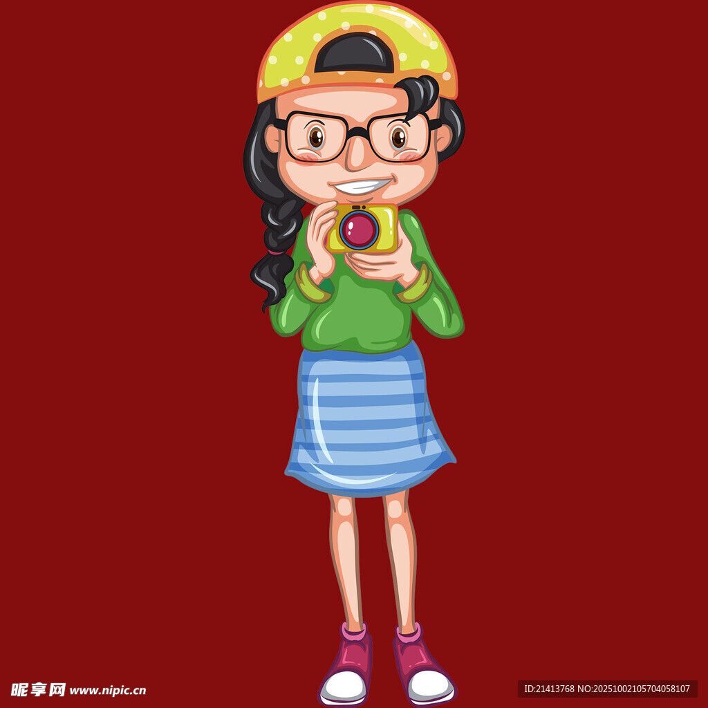 戴帽女孩手持相機(jī)拍照