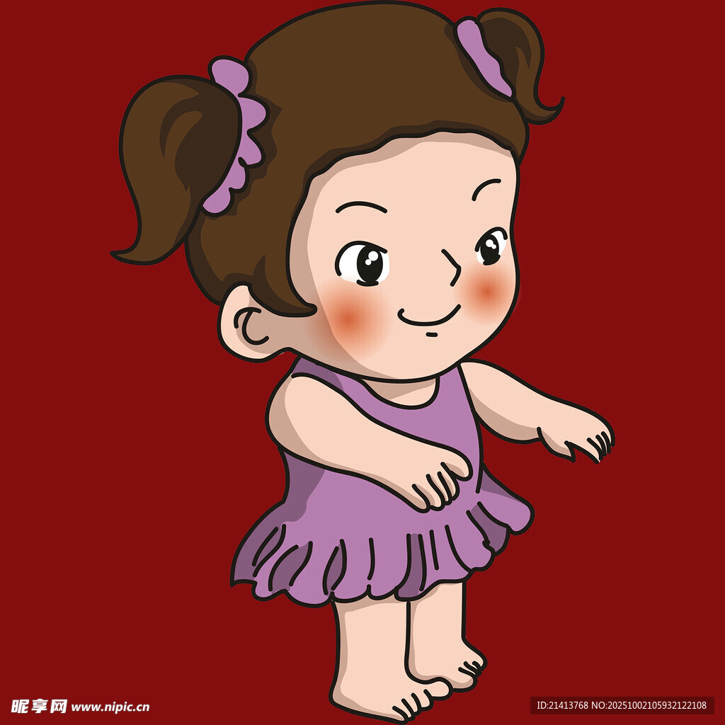 可愛(ài)扎雙馬尾的紫衣小女孩