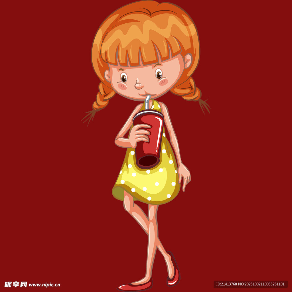 紅發(fā)女孩手持飲料