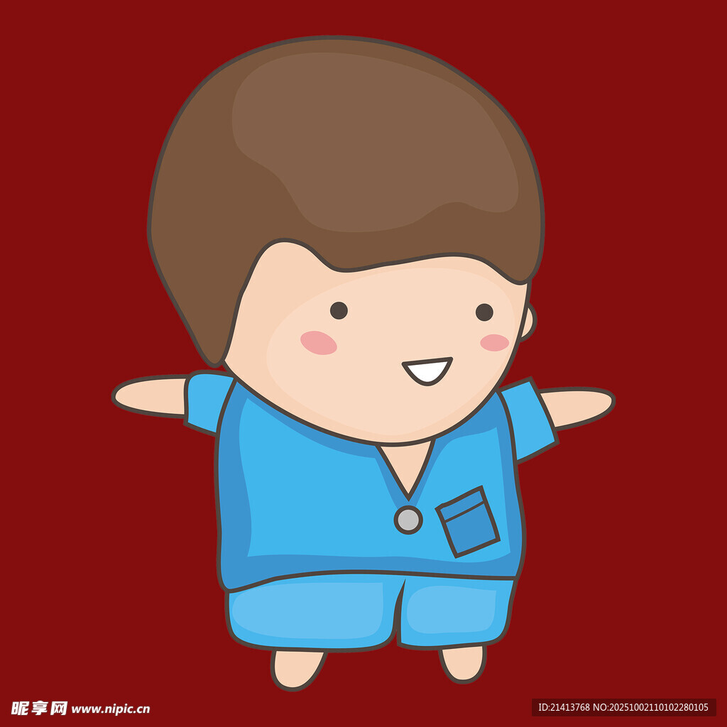 穿藍衣的開心卡通小男孩
