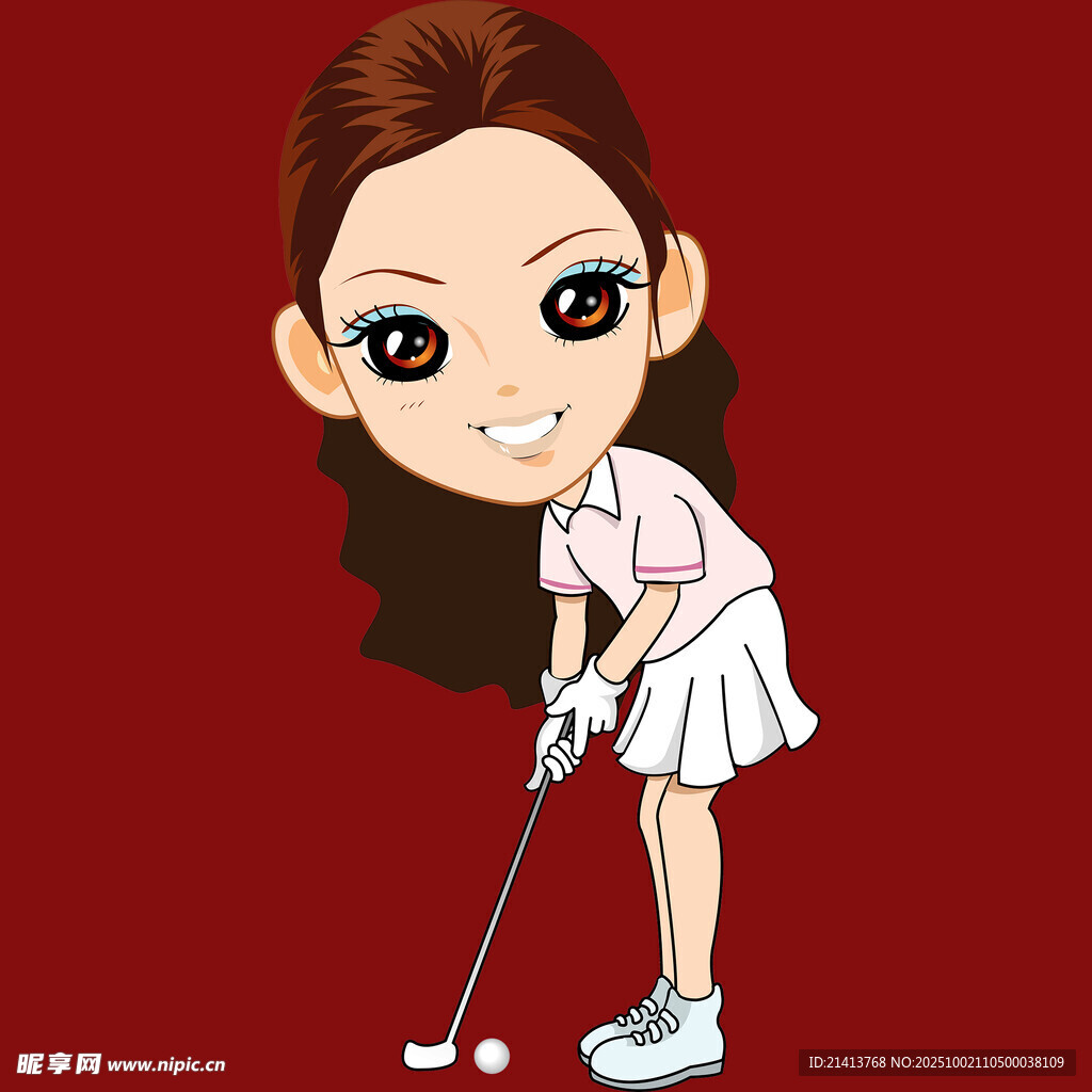 卡通女孩優(yōu)雅揮桿打高爾夫
