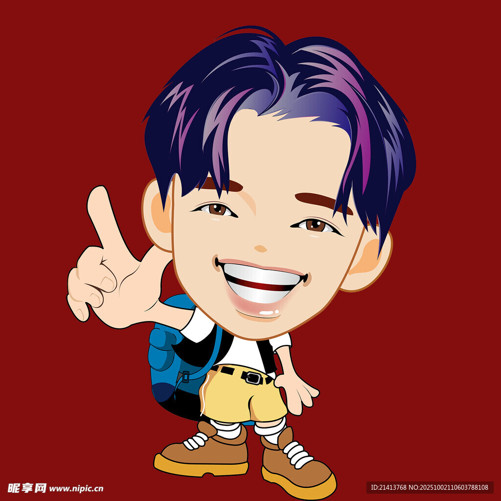 卡通風男孩比耶超可愛