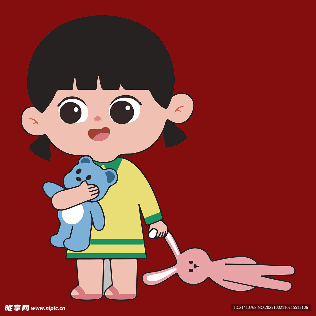 抱玩偶的可愛小女孩