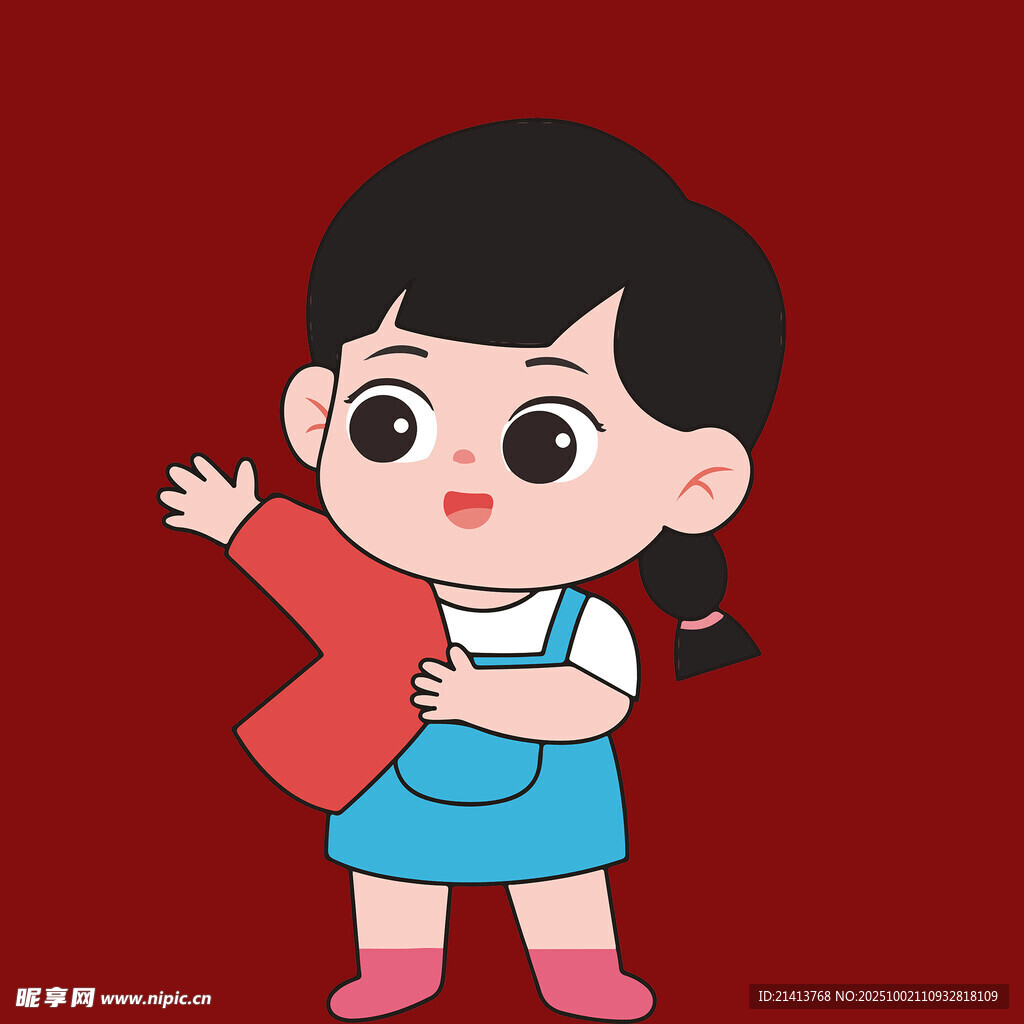 可愛扎辮女孩手持紅物件