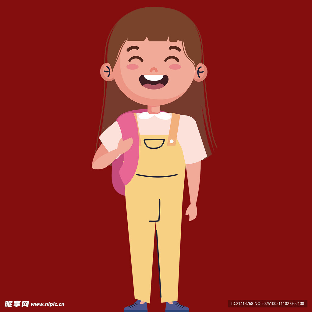 背著書包的快樂小女孩