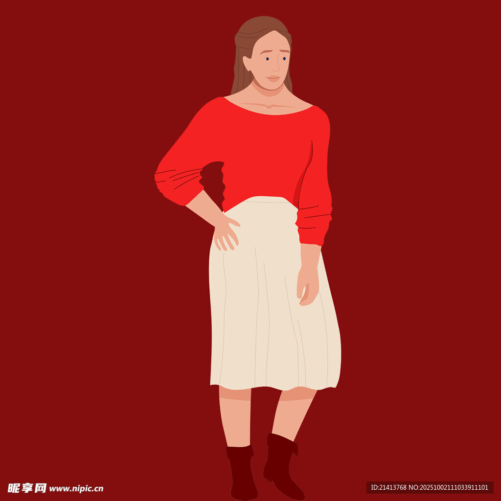 紅衣女子優(yōu)雅半身像