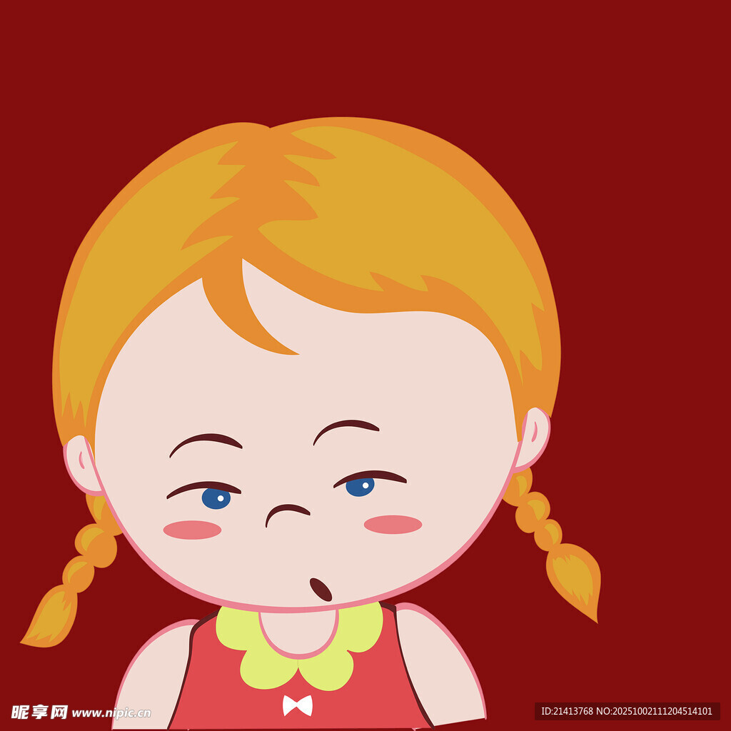 扎雙辮的可愛紅衣小女孩