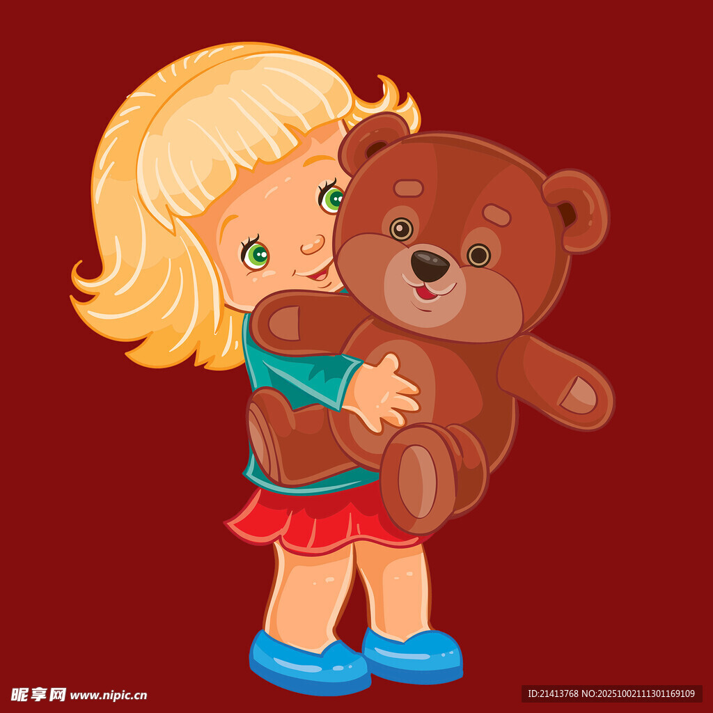 小女孩擁抱棕色泰迪熊