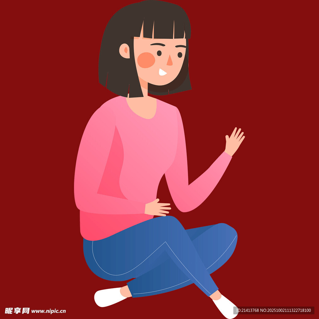 坐著的粉色上衣女孩