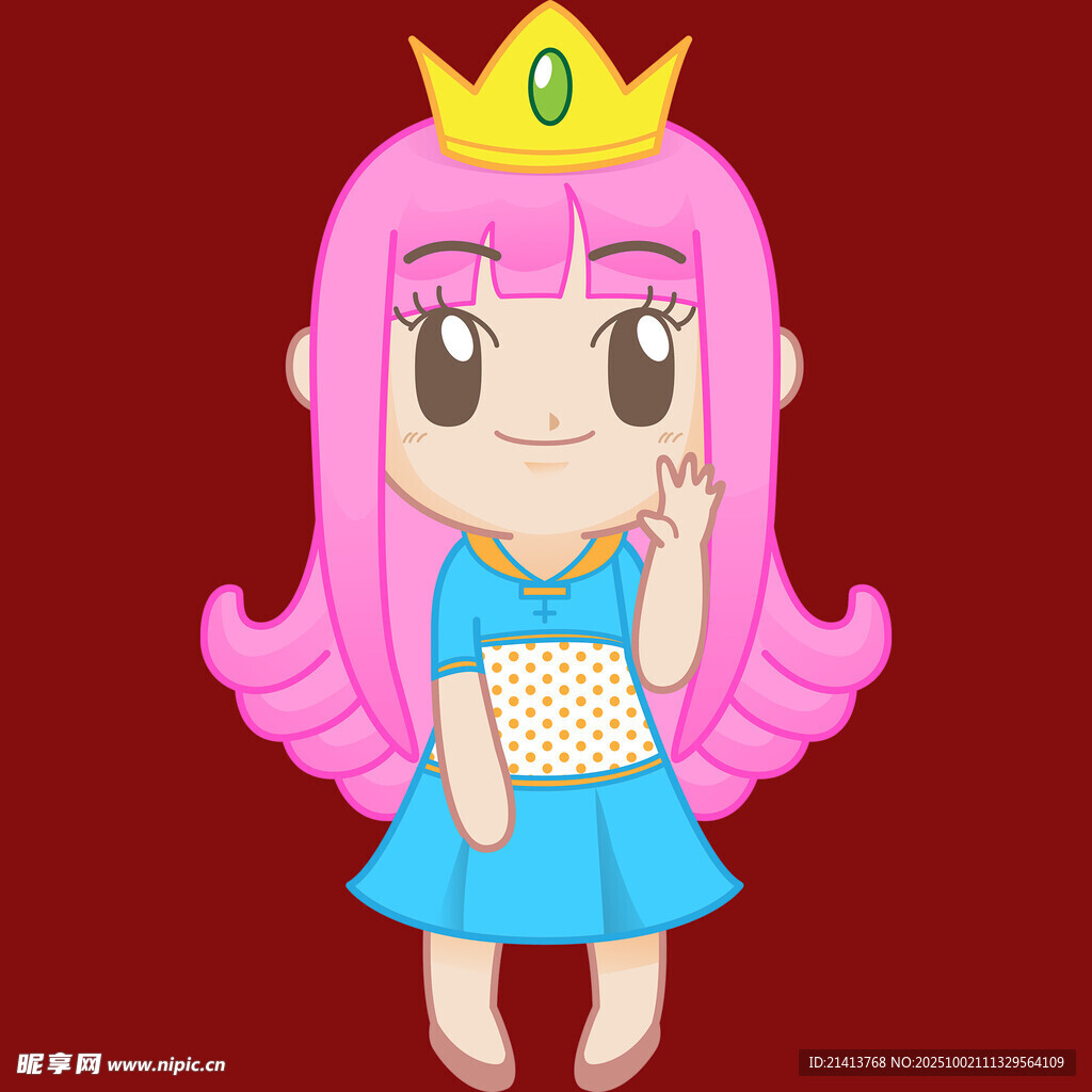 粉色長發(fā)公主風卡通女孩