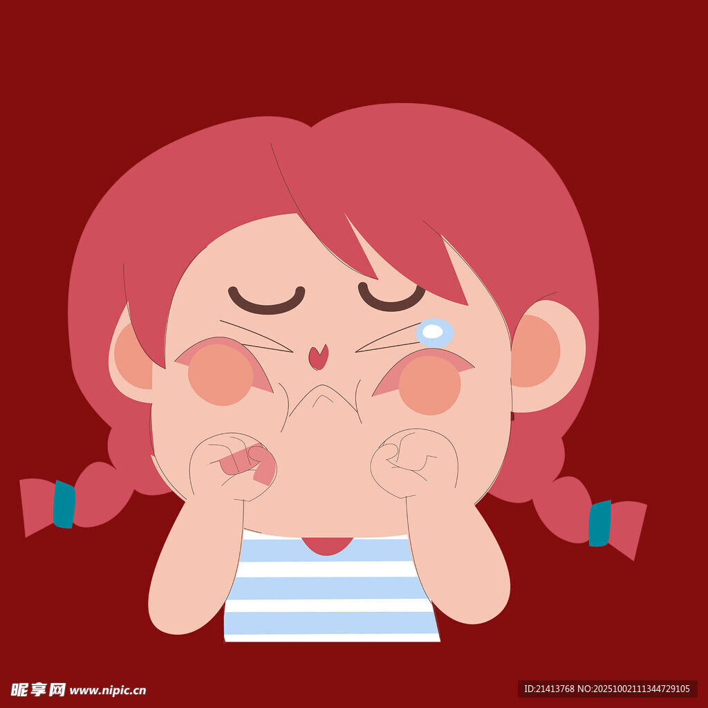 扎雙辮女孩閉眼托腮賣萌