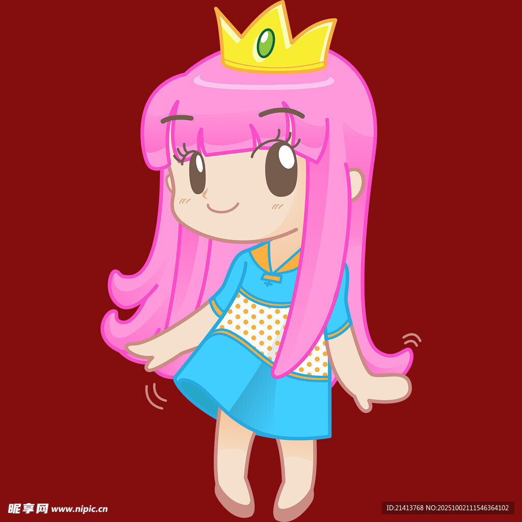 戴皇冠的粉色長發(fā)卡通女孩