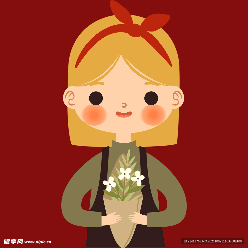 手持花束的可愛金發(fā)女孩