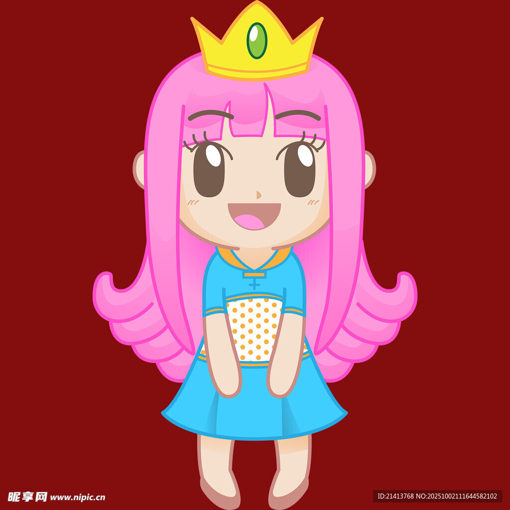 粉色長發(fā)戴皇冠的卡通女孩