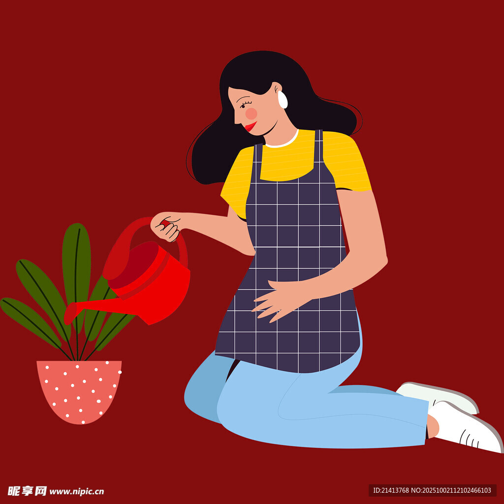 孕婦悉心澆灌綠植