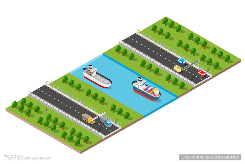 城市河流公路景觀模型