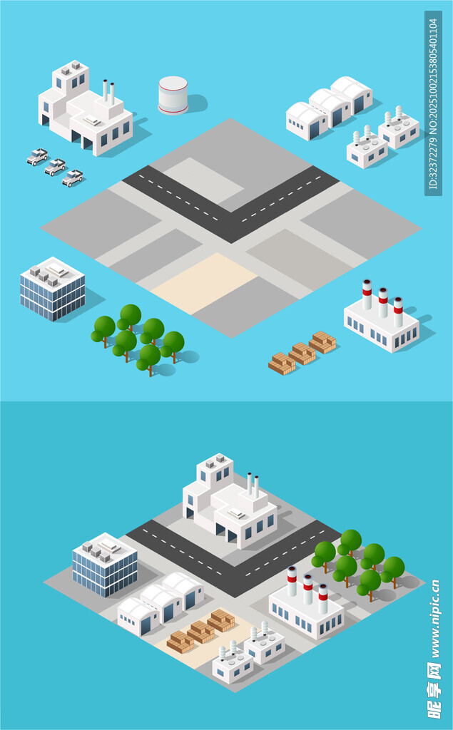 等距風(fēng)格城市建筑場(chǎng)景圖