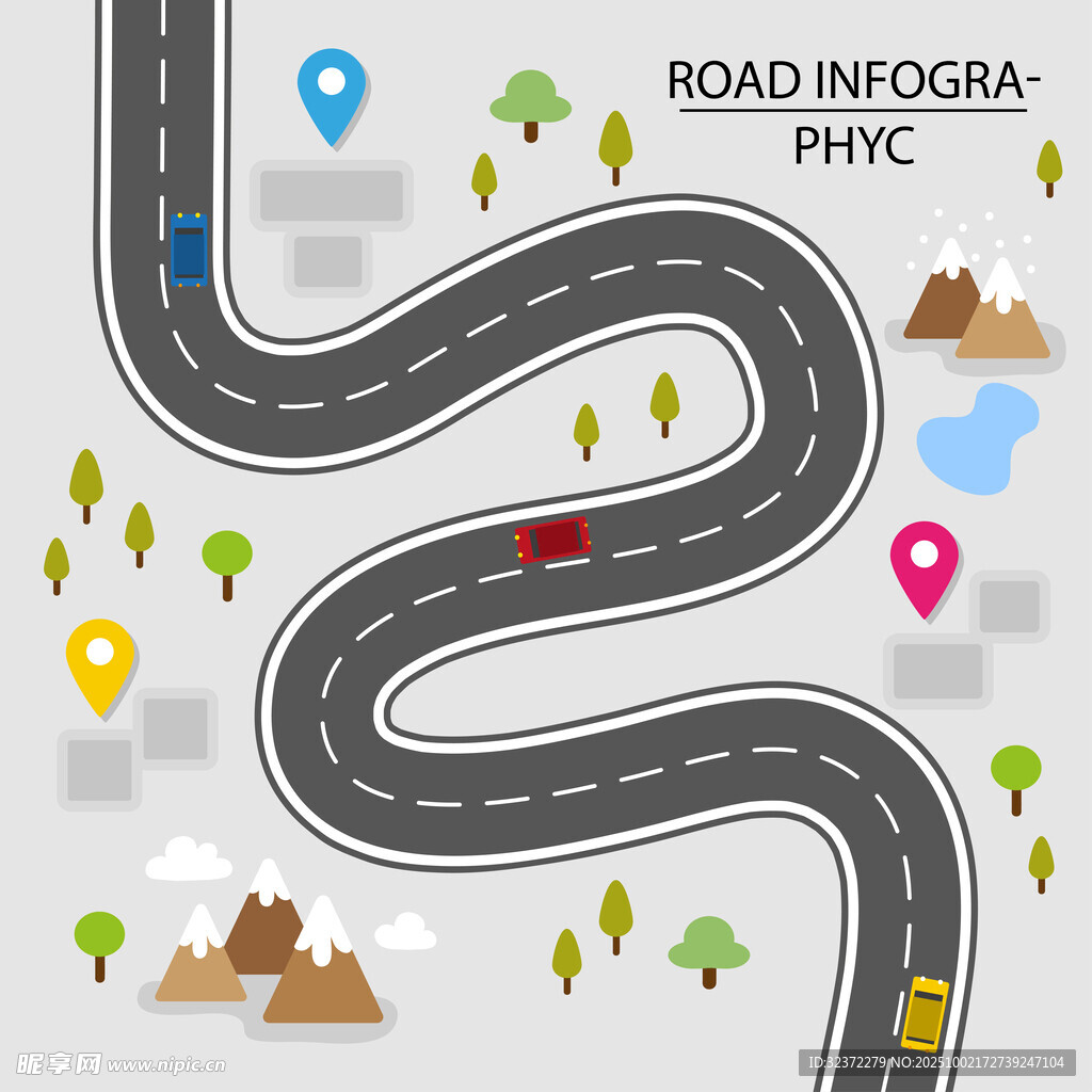 蜿蜒公路信息圖元素