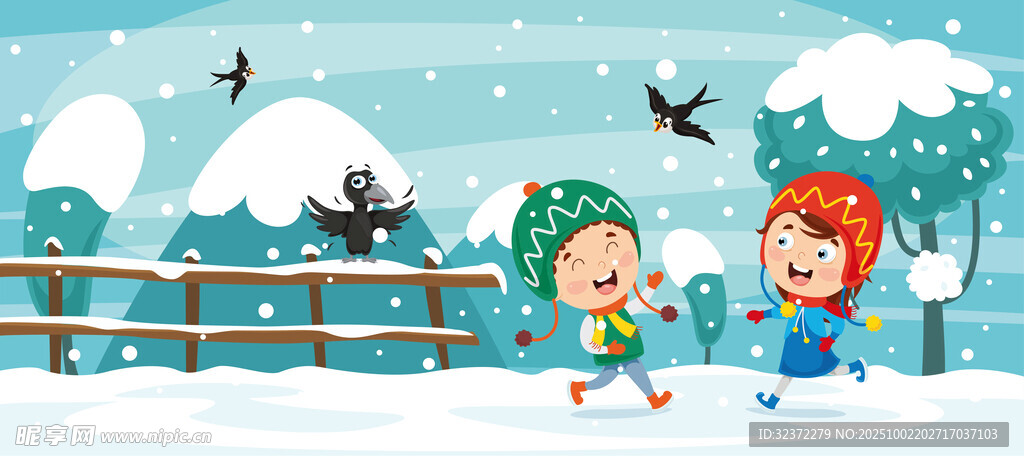 雪地中玩耍的兩個小孩