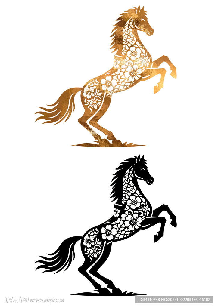 兩匹風(fēng)格獨特的躍起駿馬