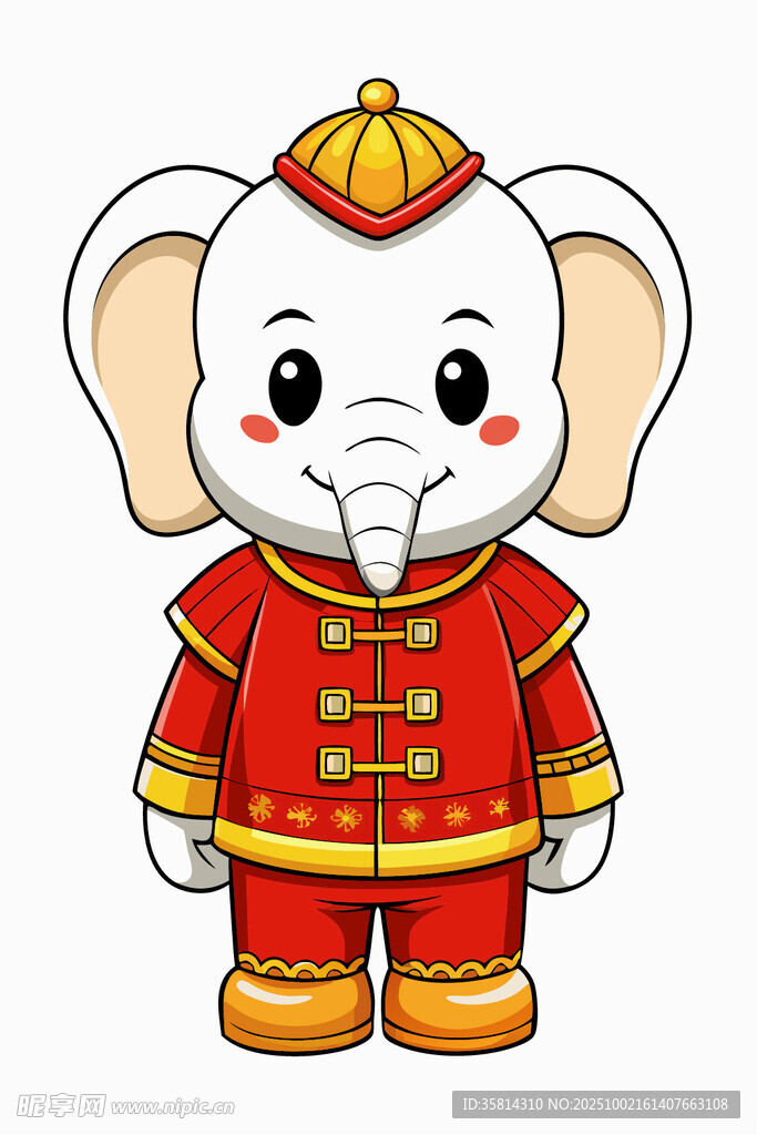 穿唐裝的可愛大象形象
