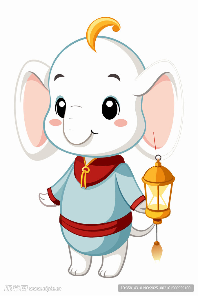 持燈小象萌趣國風(fēng)形象