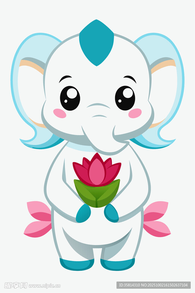 可愛小象捧花插畫