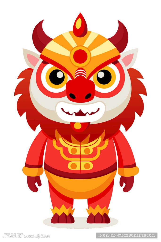 可愛中國(guó)風(fēng)舞獅卡通形象