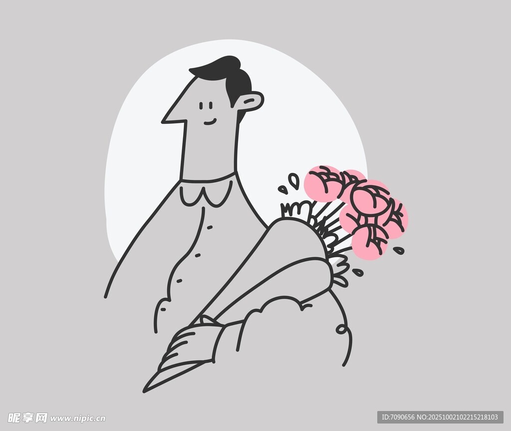 男子手持花束的簡約插畫