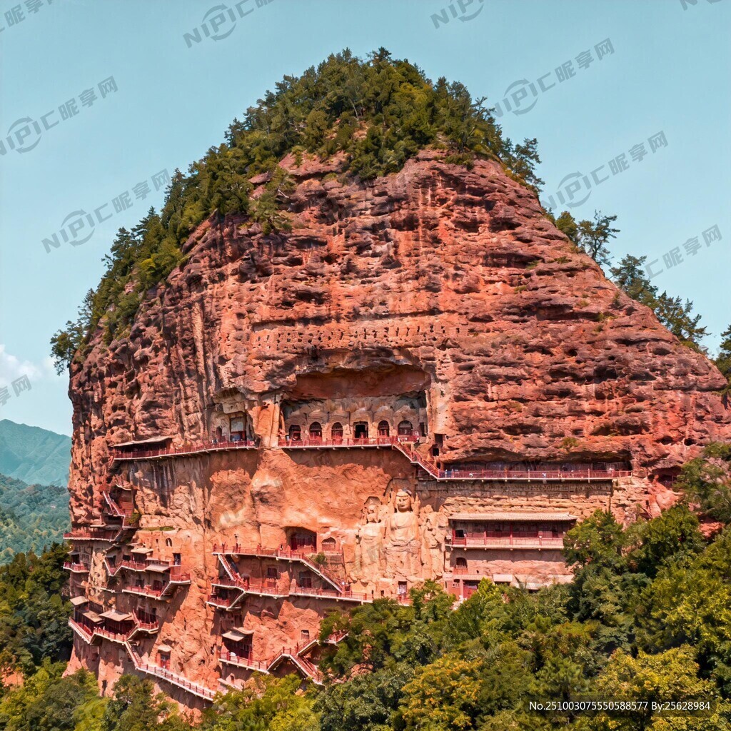 生成一張?zhí)焖湻e山石窟外景全貌