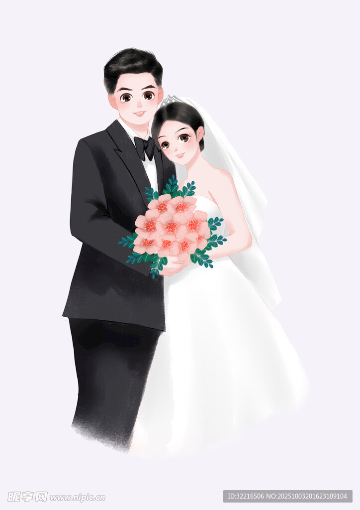 新郎新娘卡通插畫