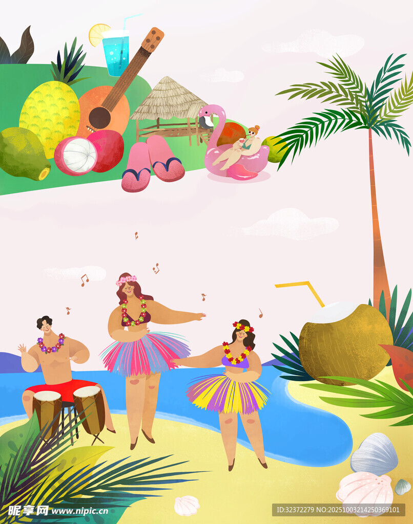 夏日海灘歡樂度假場景