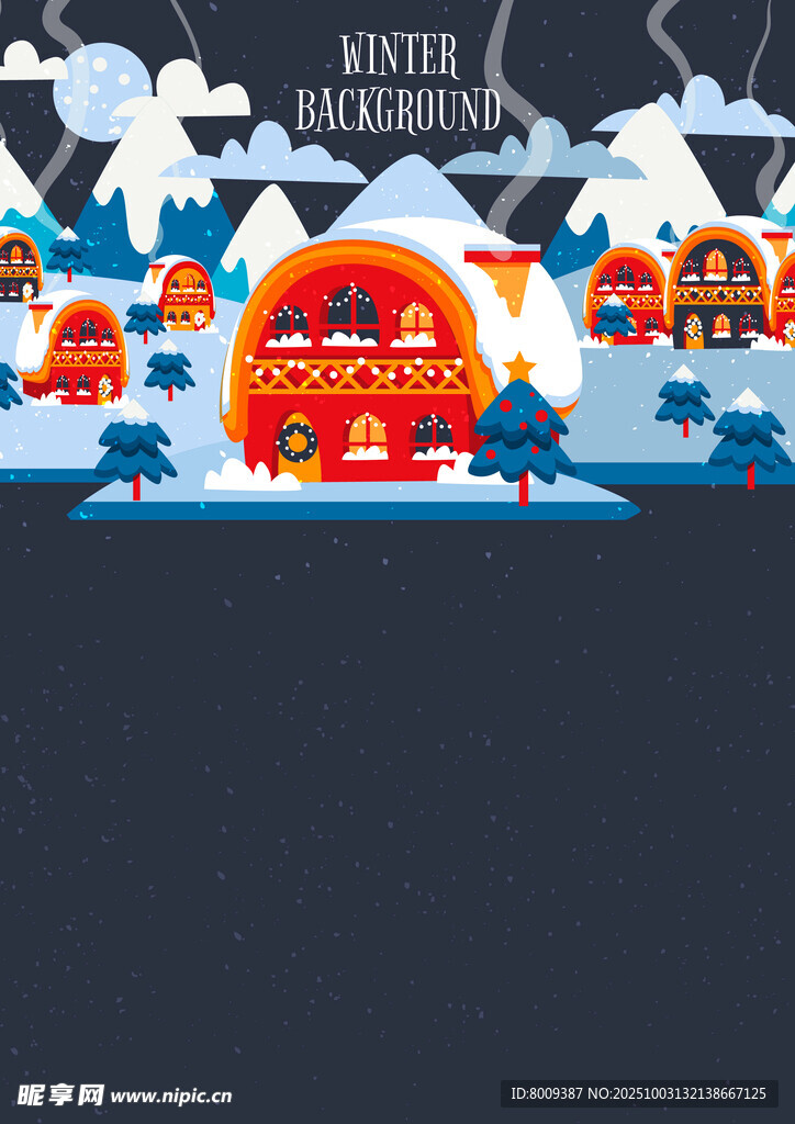 雪地中紅色房子風(fēng)景插畫