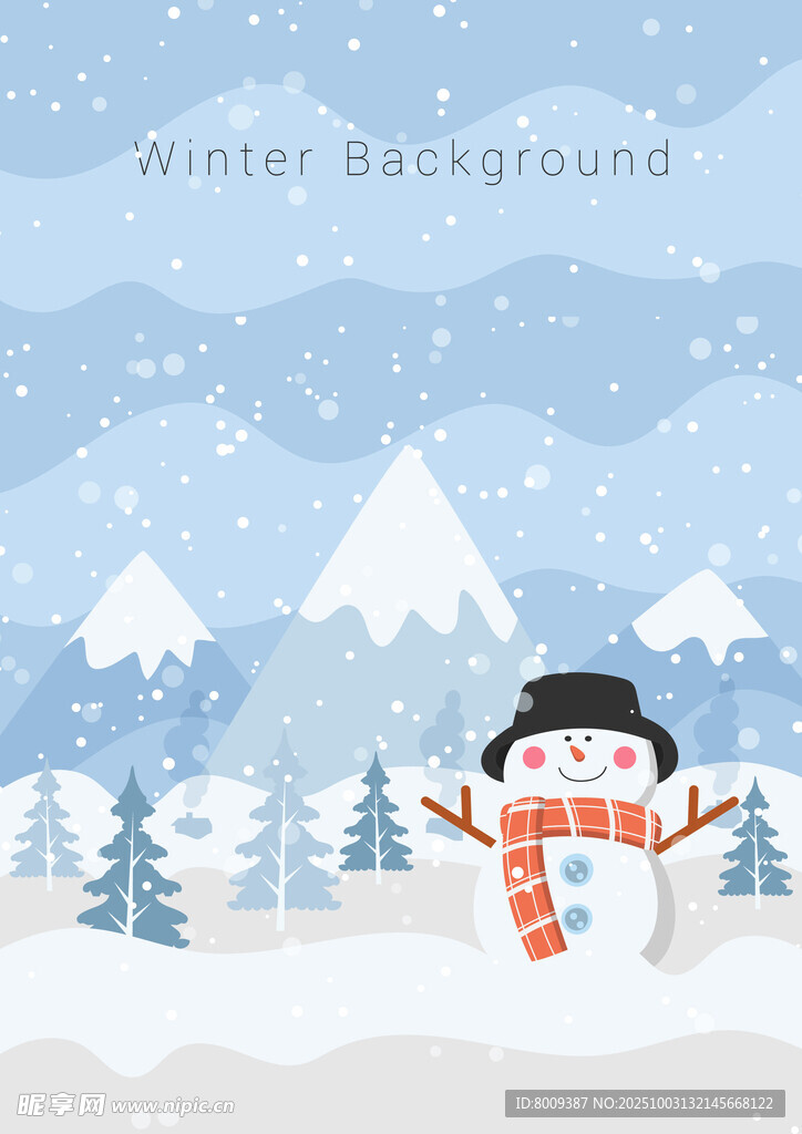 冬日雪景中的可愛雪人
