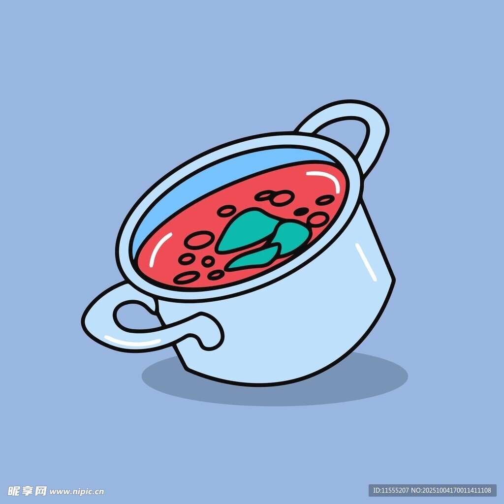 卡通風(fēng)格的傾斜湯鍋