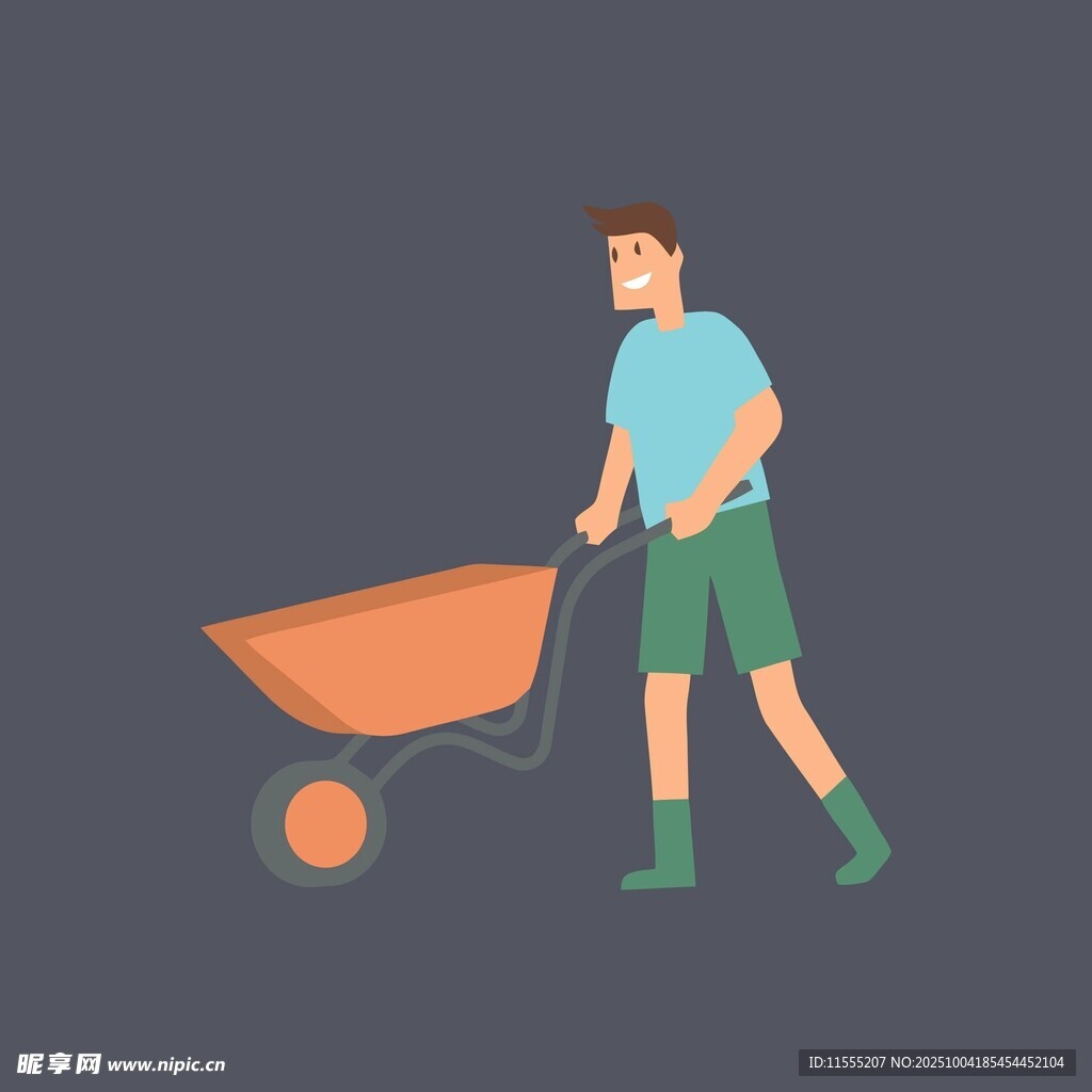 推獨(dú)輪車的工人
