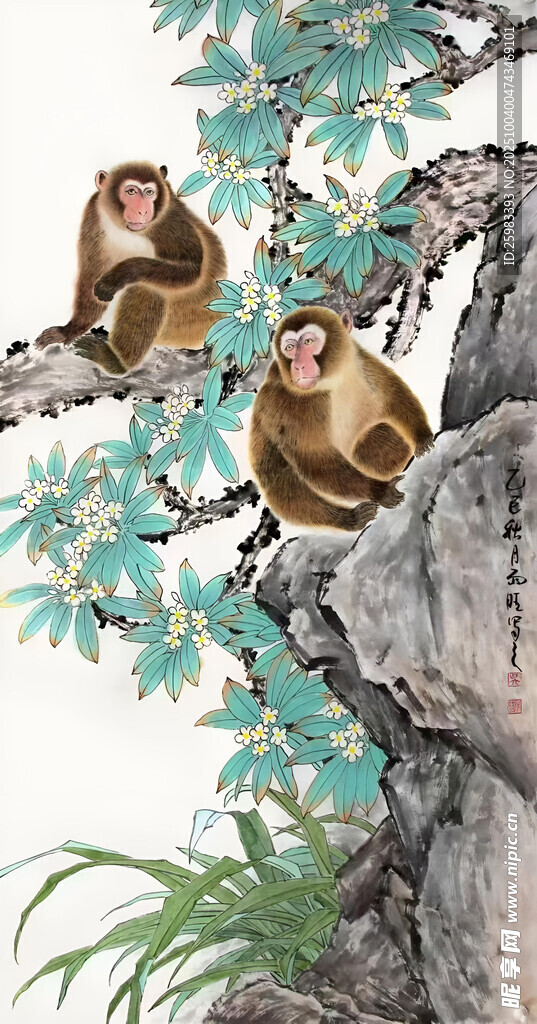 枝頭雙猿圖