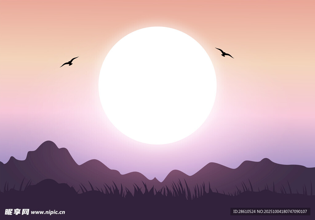 夕陽山巒插圖